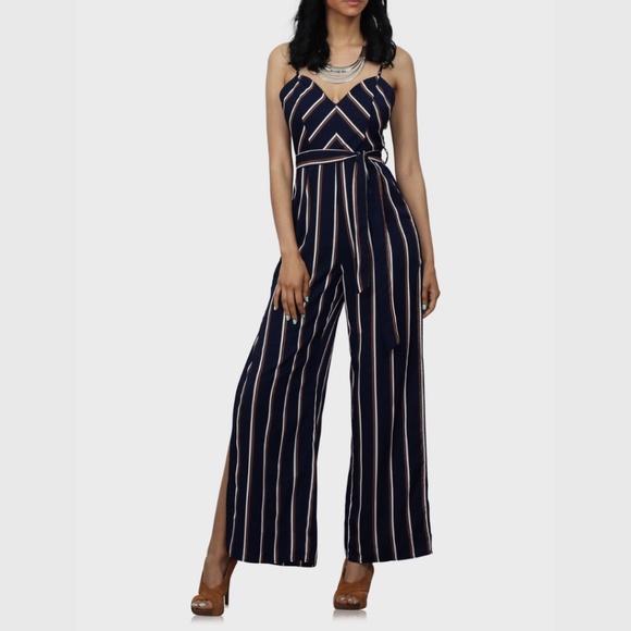 Pants - Side Slit Jumpsuit Navy Blue